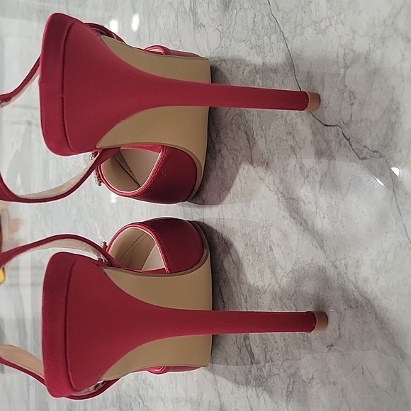 Red Satin Women's Sandals with Stiletto Heel and Fine Toe with Open Heel - Picture 5 of 5